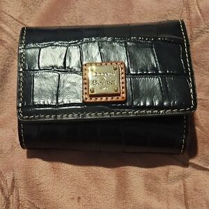 Dooney & Bourke Black Croc-Embossed Wallet with Gold Logo